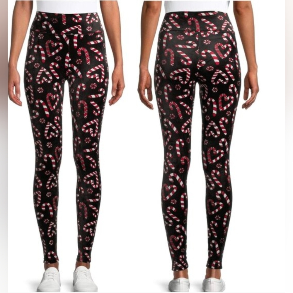 No Boundaries Black Red White Candy Cane LOVE Velvet Leggings XXXL 20 22